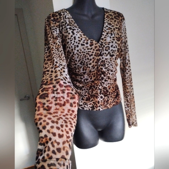 Lulus 90's Sheer Leopard Print Long Sleeve Top - Picture 4 of 10